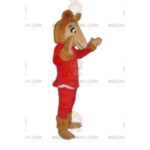 Camel BIGGYMONKEY™ Mascot Costume in Red Outfit –
