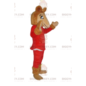 Camel BIGGYMONKEY™ mascottekostuum in rode outfit -