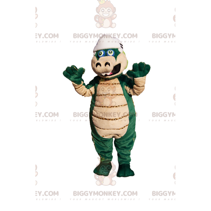 Costume mascotte BIGGYMONKEY™ dinosauro verde e marrone chiaro
