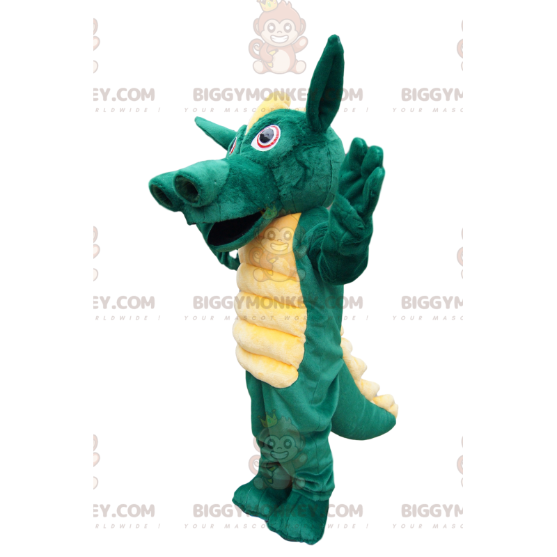 Disfraz de mascota BIGGYMONKEY™ Dragón verde con hermosa cresta