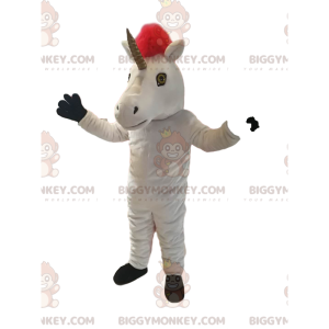 Traje de mascote BIGGYMONKEY™ Unicórnio Branco com Linda Juba