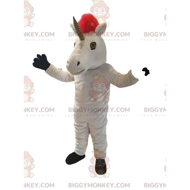 BIGGYMONKEY™ Mascot Costume White Unicorn with Gorgeous Red