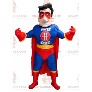 Superhelt BIGGYMONKEY™ maskotkostume Blå Gul Rød Outfit -