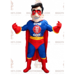 Superhero BIGGYMONKEY™ Mascot Costume Blue Yellow Red Outfit -