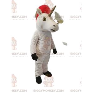 Traje de mascote BIGGYMONKEY™ Unicórnio Branco com Linda Juba