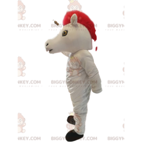 BIGGYMONKEY™ Mascot Costume White Unicorn with Gorgeous Red