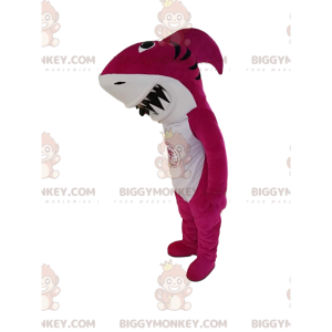 Traje de mascote BIGGYMONKEY™ tubarão fúcsia com mandíbula