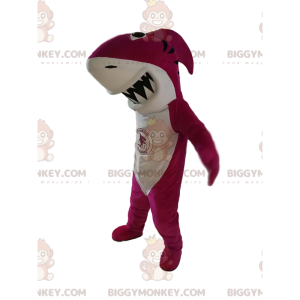 BIGGYMONKEY™ mascot costume fuchsia shark with huge jaw -