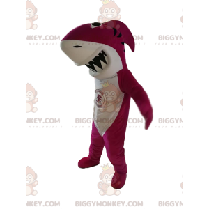 BIGGYMONKEY™ mascottekostuum fuchsia haai met enorme kaak -