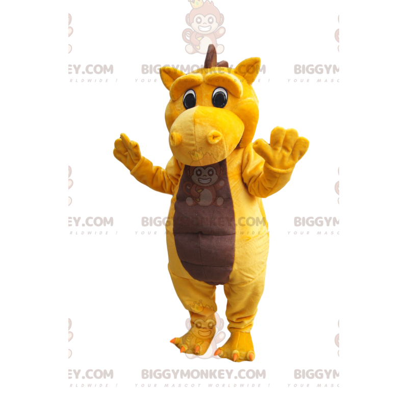 Disfraz de mascota BIGGYMONKEY™ de dinosaurio amarillo y marrón