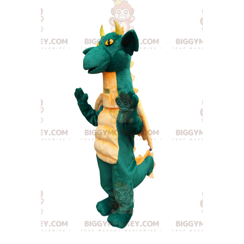 BIGGYMONKEY™ costume da mascotte del comico drago verde, con