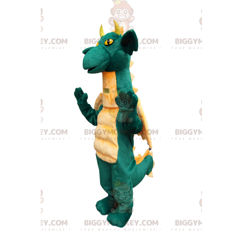 BIGGYMONKEY™ mascot costume of comical green dragon, with cute
