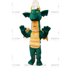 BIGGYMONKEY™ maskotdräkt av komisk grön drake, med gulliga gula