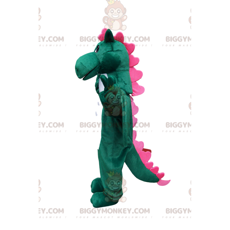 Costume da mascotte drago verde e rosa BIGGYMONKEY™ -