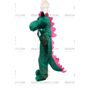 Traje de mascote de dragão verde e rosa BIGGYMONKEY™ –