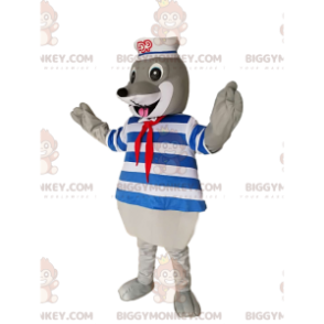 Traje de mascote Gray Seal BIGGYMONKEY™ com maiô e chapéu de