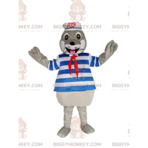 Costume de mascotte BIGGYMONKEY™ de phoque gris avec un maillot