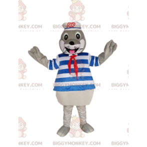 Gray Seal BIGGYMONKEY™ Mascot Costume with Swimsuit and Sailor