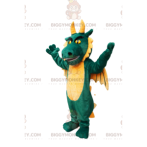 BIGGYMONKEY™ Mascot Costume Green Dragon with Yellow Wings –