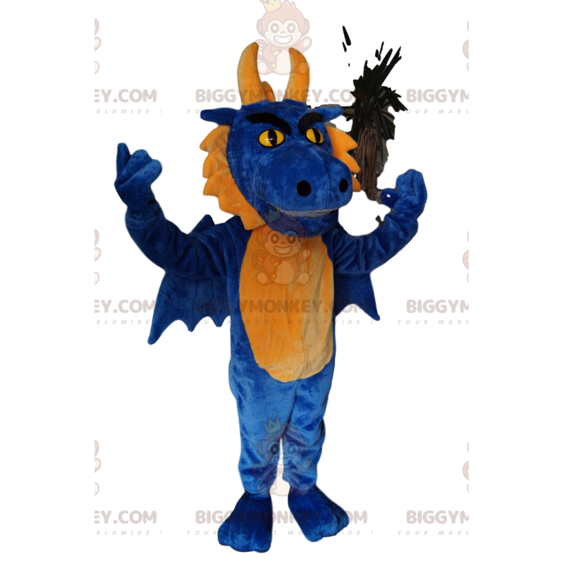 Costume da mascotte aggressivo drago blu e giallo BIGGYMONKEY™