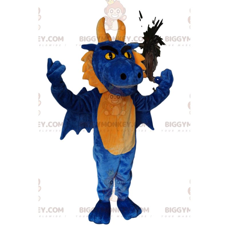 Costume de mascotte BIGGYMONKEY™ de dragon bleu et jaune