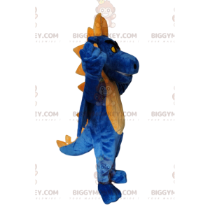 Costume da mascotte aggressivo drago blu e giallo BIGGYMONKEY™