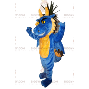 Agressieve blauwe en gele draak BIGGYMONKEY™ mascottekostuum -