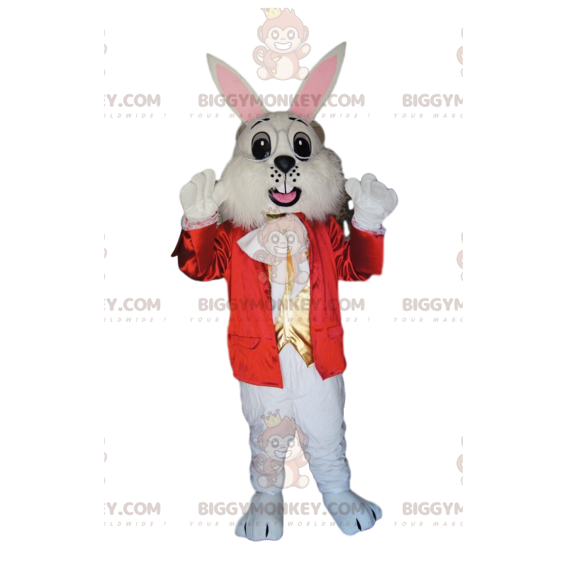 Bunny BIGGYMONKEY™ Mascot Costume with Stylish Red Jacket and