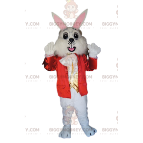 Bunny BIGGYMONKEY™ maskotkostume med stilfuld rød jakke og