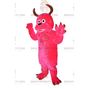 Disfraz de mascota monstruo juguetón fucsia con cuernos