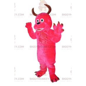 Playful Fuchsia Monster with Horns BIGGYMONKEY™ Mascot Costume