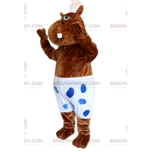 Costume de mascotte BIGGYMONKEY™ d'hyppopotame marron avec un