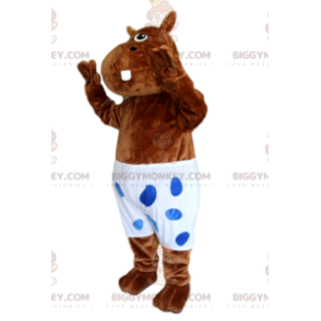 Bruin nijlpaard BIGGYMONKEY™ mascottekostuum met wit badpak met