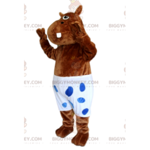 Brązowy kostium maskotki hipopotama BIGGYMONKEY™ z białym