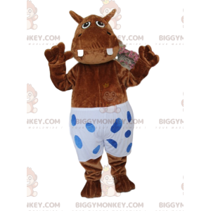 Costume de mascotte BIGGYMONKEY™ d'hyppopotame marron avec un