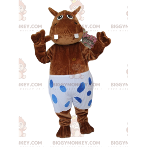 Traje de mascote marrom hipopótamo BIGGYMONKEY™ com maiô de