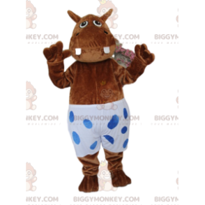 Bruin nijlpaard BIGGYMONKEY™ mascottekostuum met wit badpak met