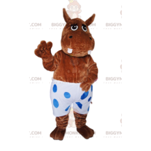 Bruin nijlpaard BIGGYMONKEY™ mascottekostuum met wit badpak met