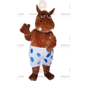 Traje de mascote marrom hipopótamo BIGGYMONKEY™ com maiô de
