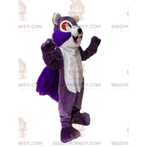 Super nadšený kostým maskota fialové a bílé veverky