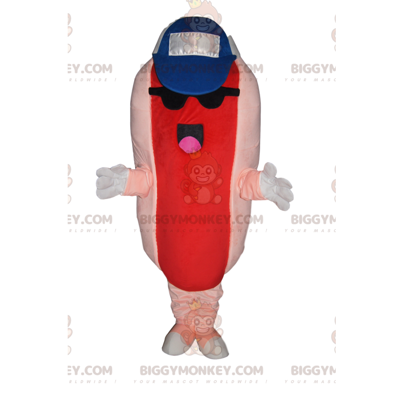 Hotdog BIGGYMONKEY™ mascottekostuum met pet en zonnebril -