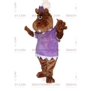Brązowy kostium maskotki hipopotama BIGGYMONKEY™ z fioletową