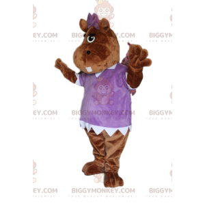 Costume de mascotte BIGGYMONKEY™ d'hyppopotame marron, avec un