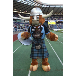 BIGGYMONKEY™ Brown Bull Cow Mascot Costume With Kilt And