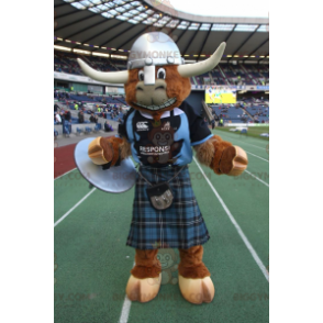 BIGGYMONKEY™ Costume mascotte mucca toro marrone con kilt e