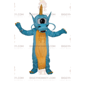 Disfraz de mascota BIGGYMONKEY™ Dragón azul y amarillo con un
