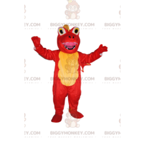 Traje de mascote BIGGYMONKEY™ de dragão amarelo e vermelho