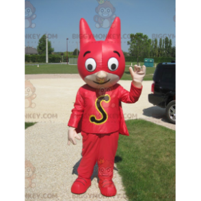 Superhjälte BIGGYMONKEY™ maskotdräkt med mask och röd outfit -