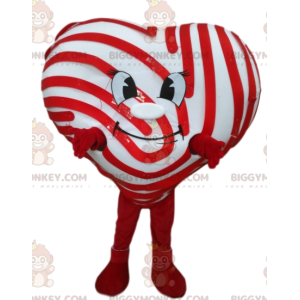 Kostium maskotka uśmiechniętego białego serca z czerwonymi
