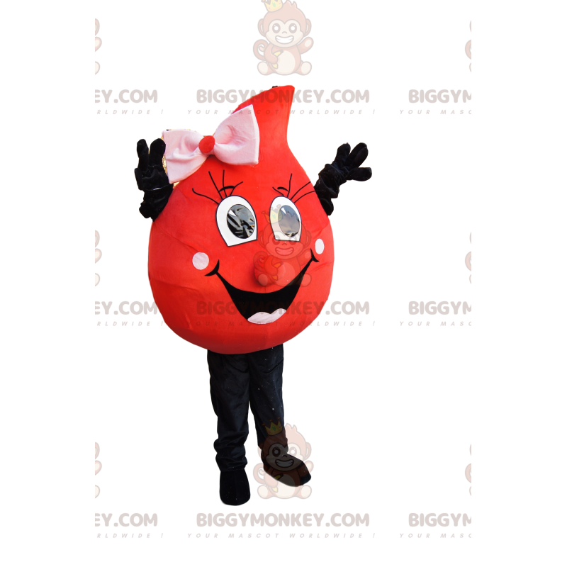 BIGGYMONKEY™ Maskotdräkt av Red Blob med stort leende och rosa